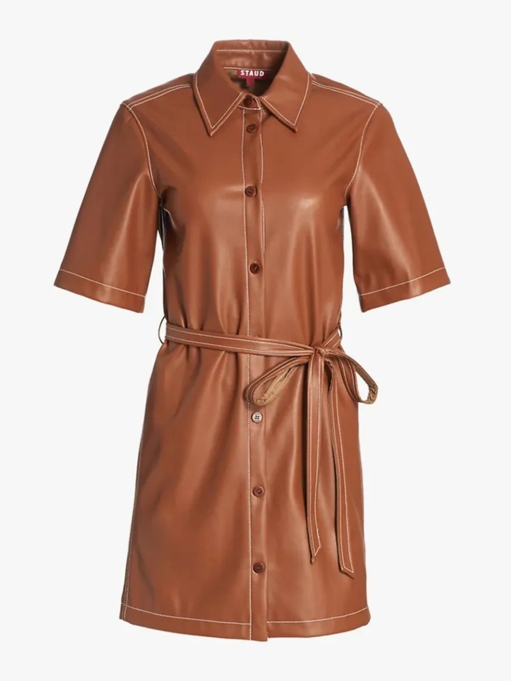 Staud Blaze Faux Leather Belted Dress